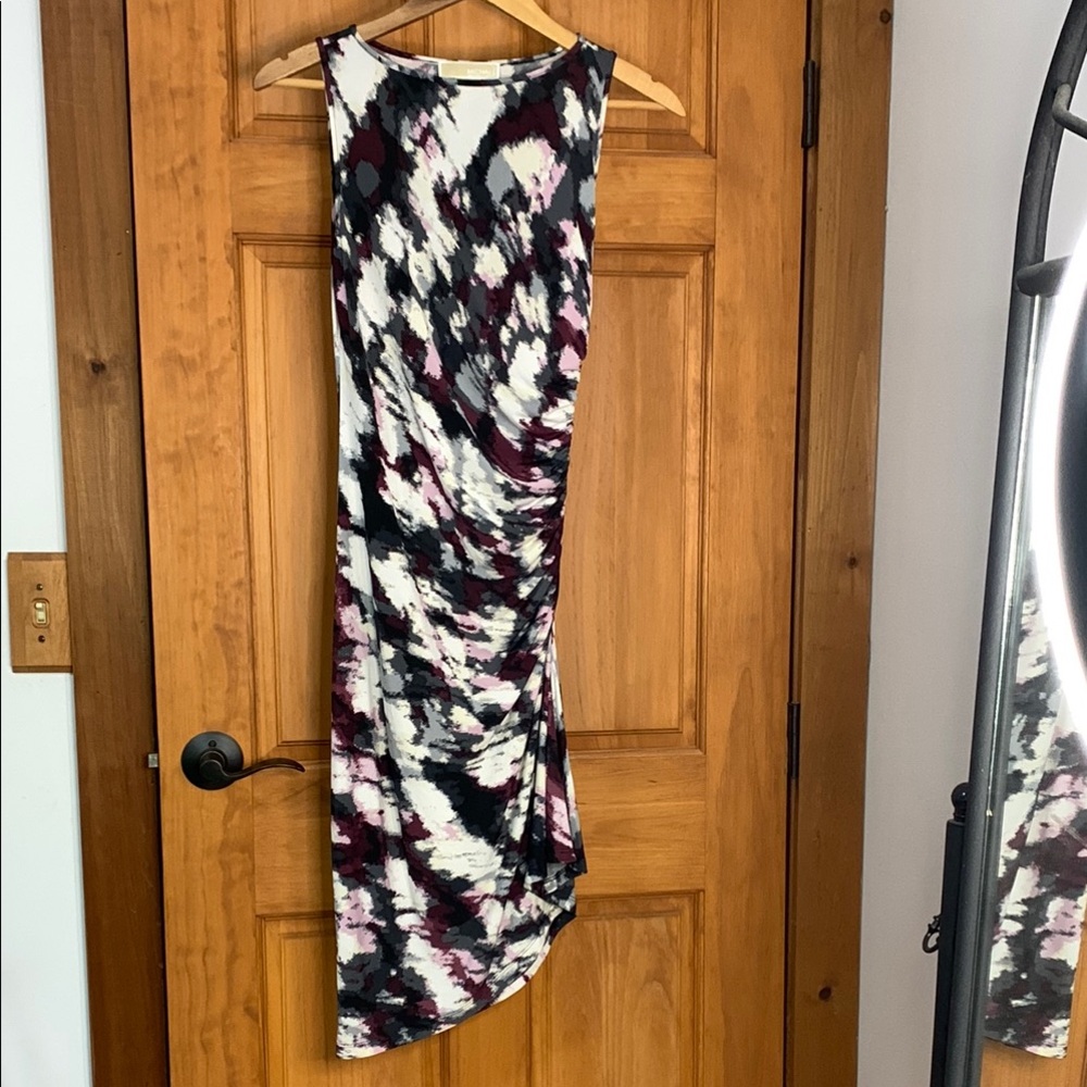 Michael Kors Black and White Asymmetrical Draped Cocktail Dress